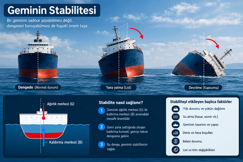 Geminin stabilitesi, dengeli durum, stabilite kaybı ve aşırı list durumları